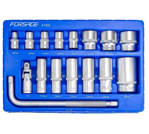 Набор головок 1/2" 12гр. 10-32 мм 16пр. на планке FORSAGE F-4161-9