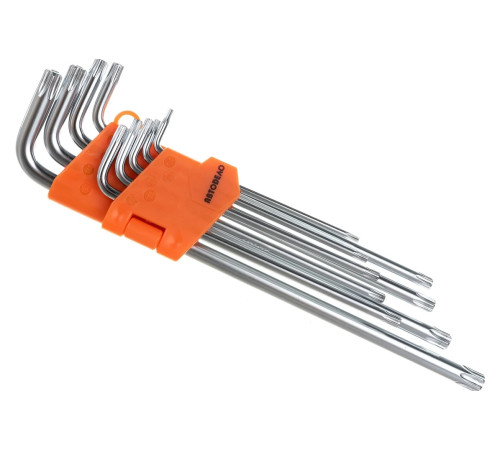 Ключи Г-образные удлинненые  с отверстием TORX 9пр. Т10-Т50 АвтоДело 39156