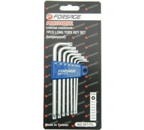 Ключи Г-образные TORX с отверстием 7пр. Т10H-Т40H FORSAGE F-5071T