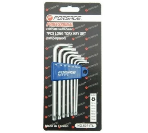 Ключи Г-образные TORX с отверстием длинные 7пр. Т10H-Т40H  FORSAGE F-5071TXL