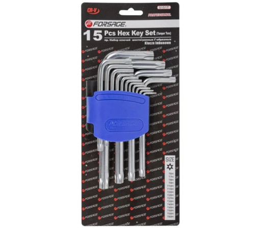 Ключи Г-образные TORX с отверстием 15пр. Т6H-Т45H  FORSAGE F-5151T