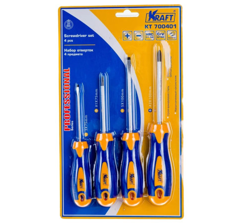 Отвертки набор 4пр. магн/двухкомпонентн рукоятки KRAFT КТ700401