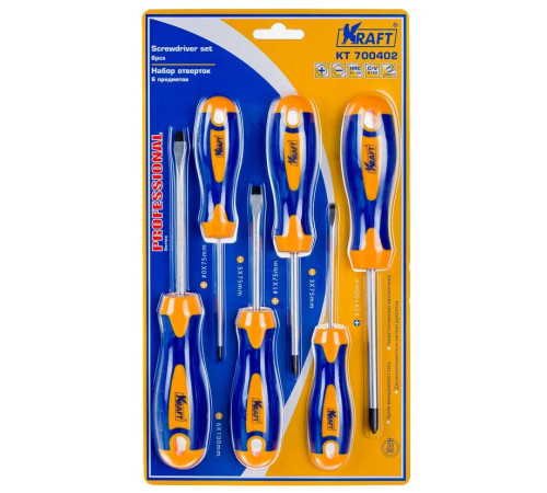 Отвертки набор 6пр. магн/двухкомпонентн рукоятки KRAFT КТ700402