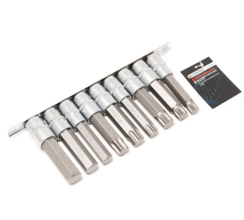 Набор вставок бит 1/2" 9пр. Hex/Torx/Spline на планке FORSAGE F-40919L
