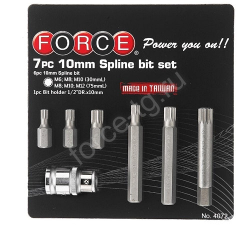 Набор бит с держателем 1/2" SPLINE 7пр. М6-М12 Force F4072